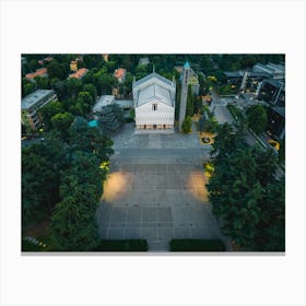 Above the Parish: Aerial Views of Santa Barbara, San Donato Milanese. Piazza Santa Barbara Wall Art Print Canvas Print