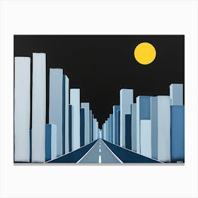 Cityscape At Night With Street And Yellow Moon Leinwandbild