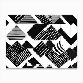 Retro Inspired Linocut Abstract Shapes Black And White Colors art, 220 Canvas Print