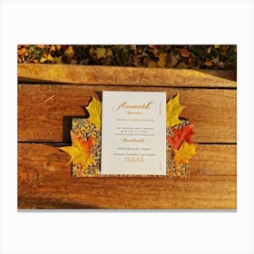 A Vintage Canadian Thanksgiving Invitation Spread Out On A Maple Wood Surface Bathed In The Warm 2 1 Canvas Print