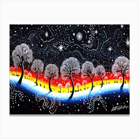 Snow Christmas Scene - Trees In The Night Sky Canvas Print