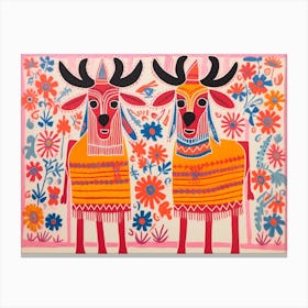 Goat 3 Folk Style Animal Illustration Canvas Print