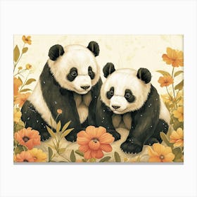 Floral Animal Illustration Giant Panda 2 Canvas Print