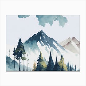 Mountain And Forest In Minimalist Watercolor Horizontal Composition 306 Canvas Print