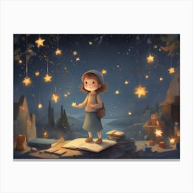Little Girl With Stars Canvas Print