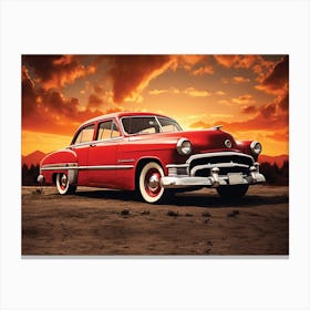 Classic Red Car at Sunset - Retro Vintage 1950s Leinwandbild