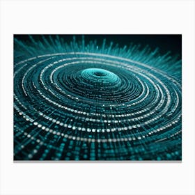 A Complex, Circular Structure Composed Of Glowing Blue Lines And Geometric Shapes, Representing Technological Advancement Or Data Flow Canvas Print