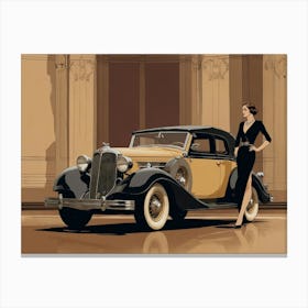 Lady And A Car Canvas Print