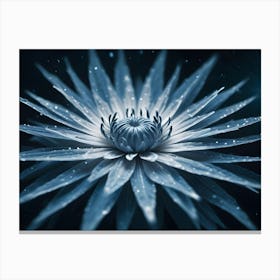 An Abstract Image Of A Blue Flower With A White Center And A Blurred Background With White Dots Canvas Print