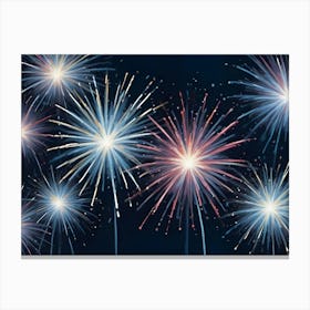 Watercolor Illustration Of Colorful Fireworks Exploding In The Night Sky 3 Canvas Print