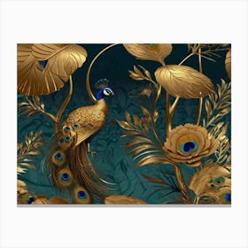 Gold Peacock Wallpaper Canvas Print