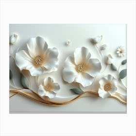 3d White Golden Flower Canvas Print