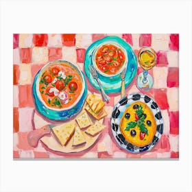 Mediterranean Food Selection Pink Checkerboard 1 Canvas Print