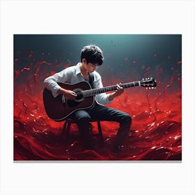 Boy Playing An Acoustic Guitar Canvas Print
