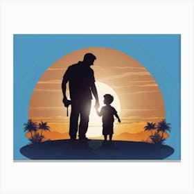 Silhouette Of Father And Son Father's Day 2 Canvas Print