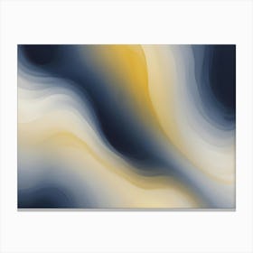 Abstract Waves Of White, Yellow, And Blue, Reminiscent Of Marble Or Watercolor, Flow And Blend Seamlessly On A Dark Background Canvas Print