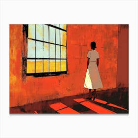 Woman Looking Out Window Canvas Print