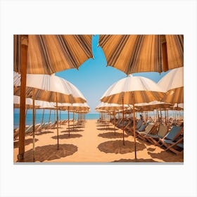 Yellow Umbrellas On The Beach Summer Photography Canvas Print