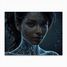 A Digital Portrait Of A Woman With Glowing Lines On Her Face, Representing A Futuristic Or Cyberpunk Aesthetic Canvas Print