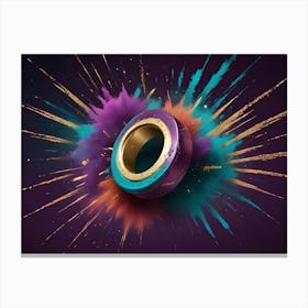 Abstract Image Of A Golden Ring Surrounded By A Colorful Explosion Of Paint Canvas Print