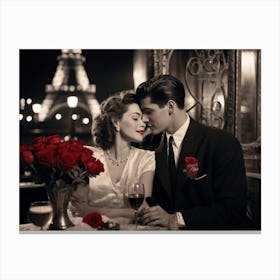 Black And White Photograph Capturing A Vintage Valentines Day Scene A Couple Locked In A Tender Em (1) Canvas Print