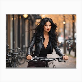 Beautiful Woman Riding A Bike Canvas Print