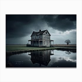 Old House Reflecting On A Tranquil Pond Captured In A Photograph On A Black Background Cloud Fille Canvas Print