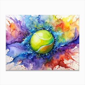 Watercolor Tennis Ball With Colorful Splatter Canvas Print