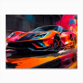 Ferrari Super Sportscar On Street - Abstract Color Painting Canvas Print