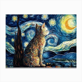 Cat Starry Night Impressionism Canvas Print