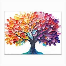 3d Colorful Abstract Tree, Elegant Colorful Tree with Vibrant Leaves Hanging Canvas Print