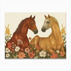 Floral Animal Illustration Horse 2 Canvas Print