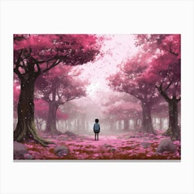 Girl In A Pink Forest Canvas Print