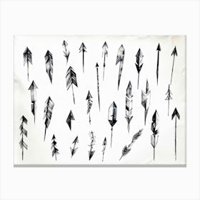 Black And White Abstract Watercolor Illustration Of A Diverse Collection Of Hand Drawn Arrows And Po (3) Canvas Print