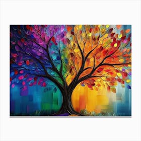 Elegant Colorful Tree with Vibrant Leaves Hanging Branches Bright Color Canvas Print