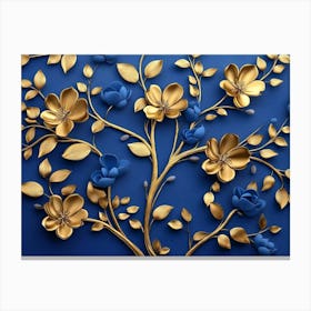 Gold And Blue Flowers Canvas Print