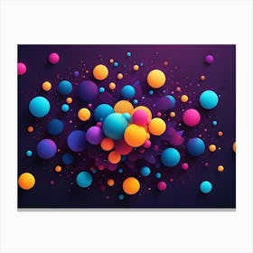 Abstract Image Of Colorful Spheres Scattered On A Dark Purple Background Canvas Print