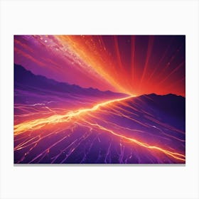 Abstract Landscape With A Fiery Sunrise And A Purple Terrain Canvas Print