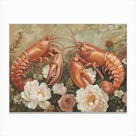 Floral Animal Illustration Lobster 1 Canvas Print