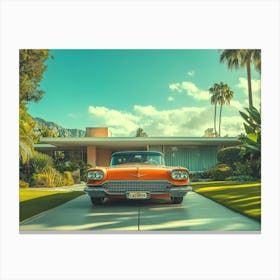 Palm Springs Retro orange Auto, Mid Century Fotografie Bungalow Illustration Canvas Print