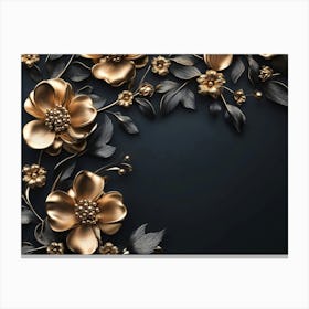 Gold Flowers On Black Background 1 Canvas Print