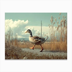 Duck Walking In The Grass Canvas Print