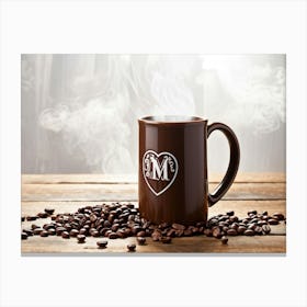 A Rustic Wooden Mug Brimming With Freshly Brewed Espresso Shaped And Filled With Love Capturing T Canvas Print