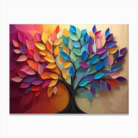 A 3d Abstract Colorful Tree With Hanging Branches And Multicolored Canvas Print