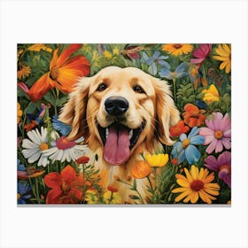 Golden Retriever In The Garden Canvas Print