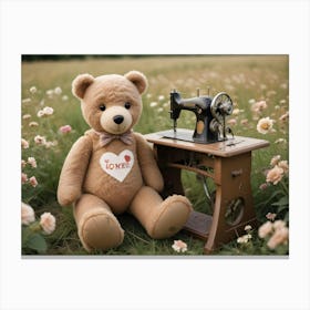 Teddy Bear With Sewing Machine 2 Canvas Print