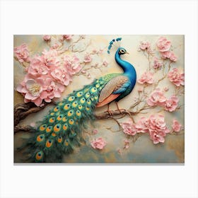 Peacock On A Branch Canvas Print