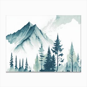 Mountain And Forest In Minimalist Watercolor Horizontal Composition 309 Canvas Print