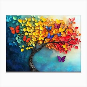 Colorful Tree With Vivid Leaves As Backdrop For Butterfly Tree Theme Canvas Print