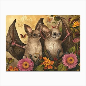 Floral Animal Illustration Bat 3 Canvas Print